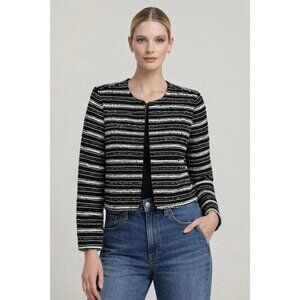 Alice + Olivia Jacket Women's Medium Black White Striped Embellished Sequin Bead